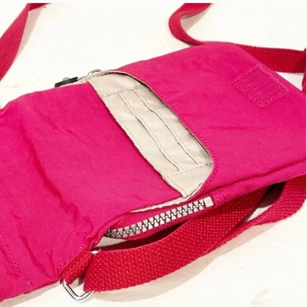 Kipling Pink Crinkle Nylon Crossbody Bag Mini Messenger Travel Shoulder Bag
